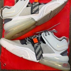 Nike Air Force 270 Wolf Grey  & Black Athletic Sneakers with Orange Accent